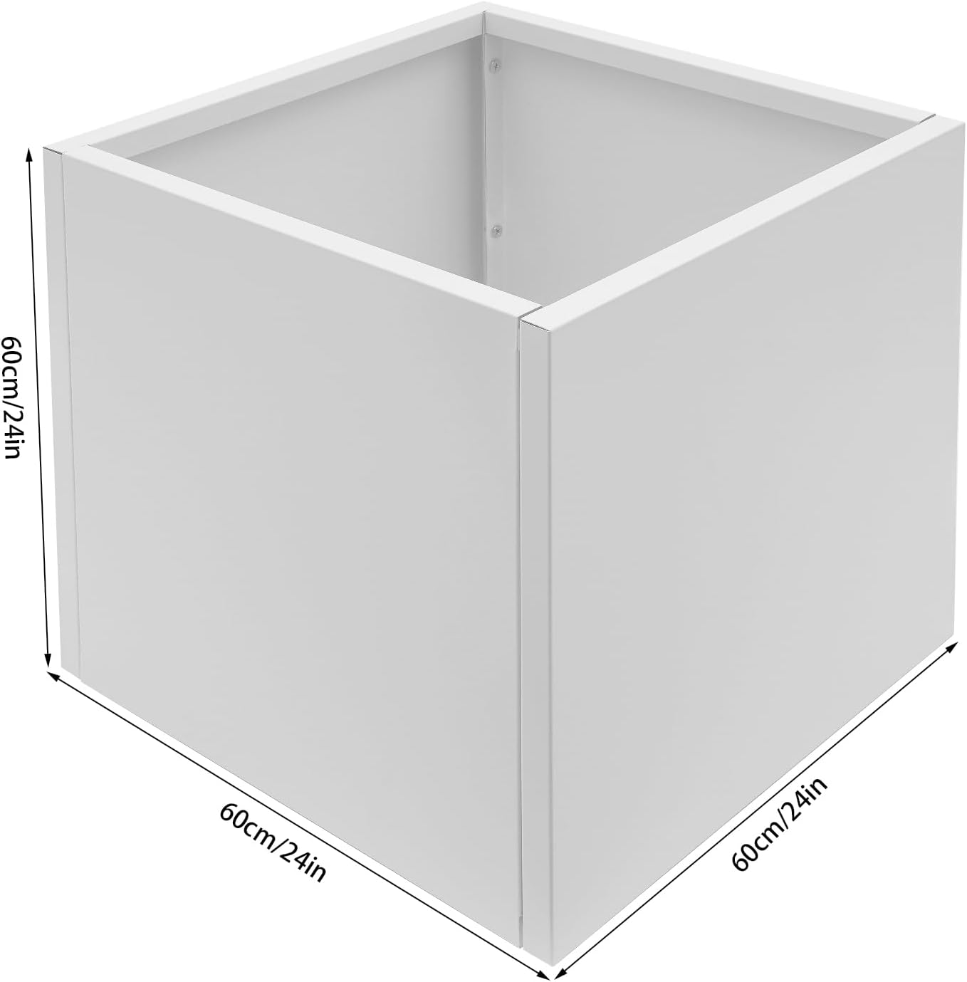 24" L x24 W x24 H Metal Flower Boxes Planter Boxes Outdoor Raised Garden Bed Indoor Outdoor Planting Bed White Square Planter Box for Patios Lawn Yard Decor Storage