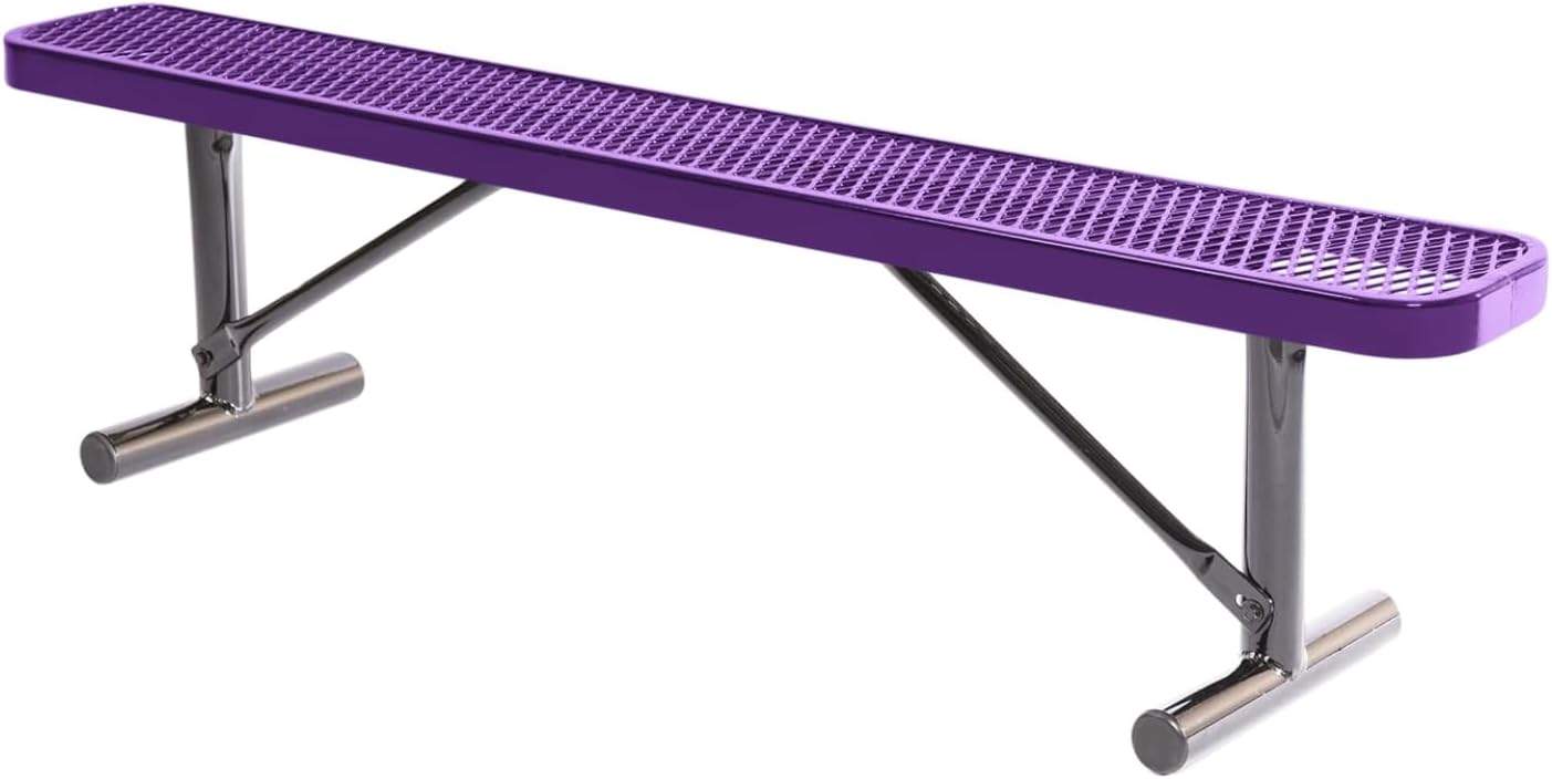 Coated Outdoor Furniture Heavy-Duty Portable Outdoor Bench Thermoplastic Coated, Expanded Metal, Commercial-Grade Seating, Made in America (Portable Without Back, 6 Ft, Purple)