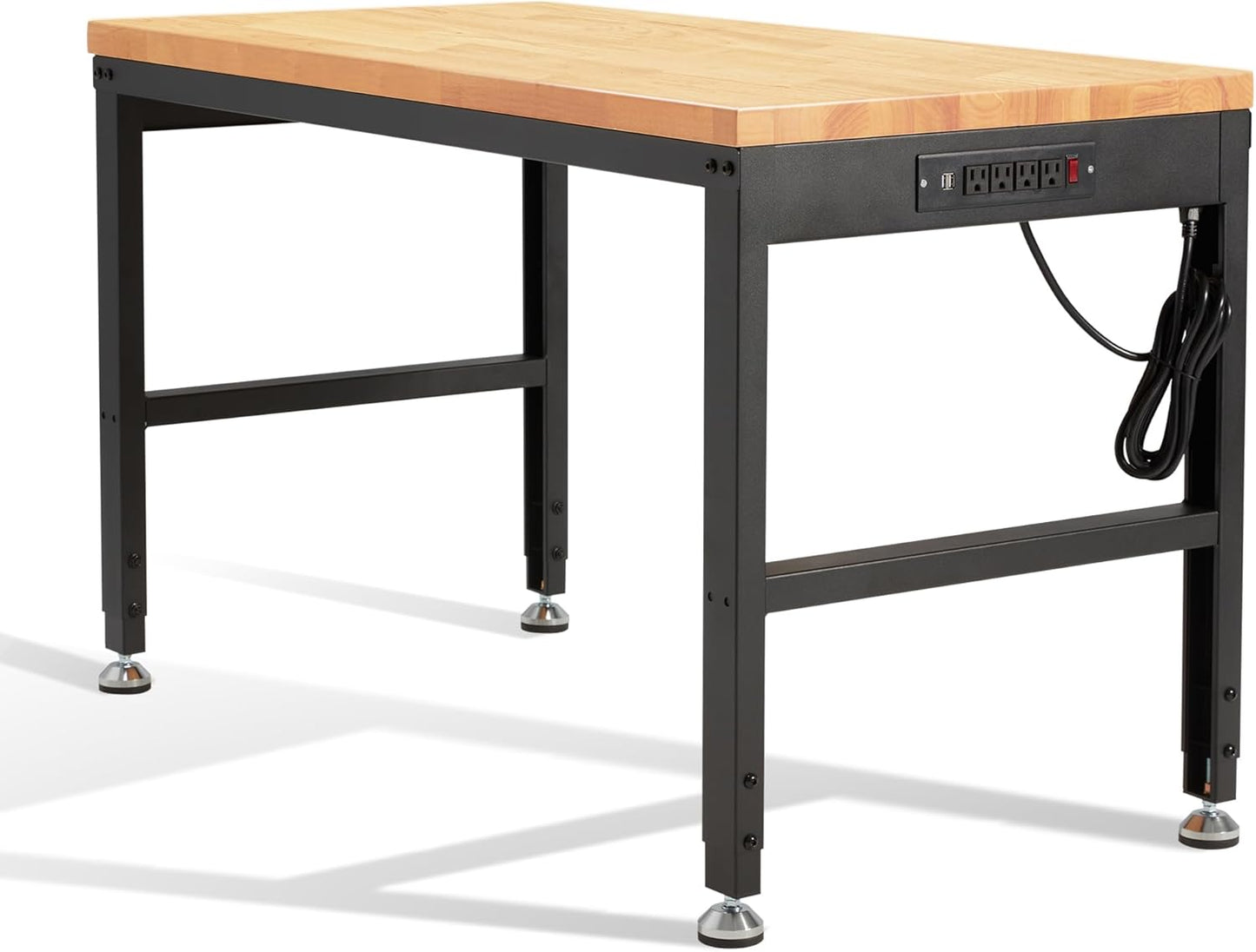 HABUTWAY Height Adjustable Workbench 48"x 24" 2000 Lbs Capacity Solid Wood Work Station Heavy-Duty Work Tables with Power Outlets for Garage Party Shop Office