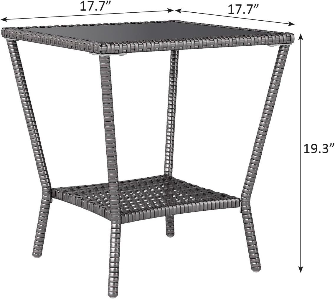 Outdoor Small Patio Table - PE Rattan Coffee Table, Wicker Side Table for Patio, Balcony & Porch, Durable & Iron Frame (2, Black Brown)