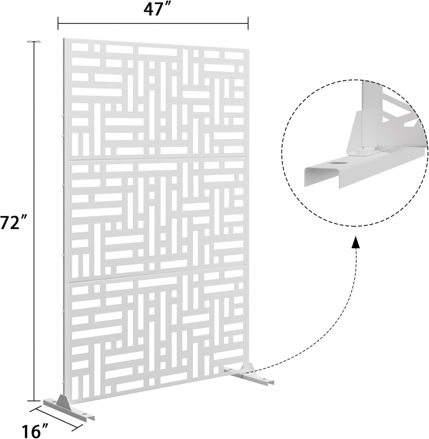 Metal Privacy Screen Outdoor 72" H×47" W,Freestanding Decorative Privacy Screen for Balcony Yard&Garden,Privacy Fence-White&Street