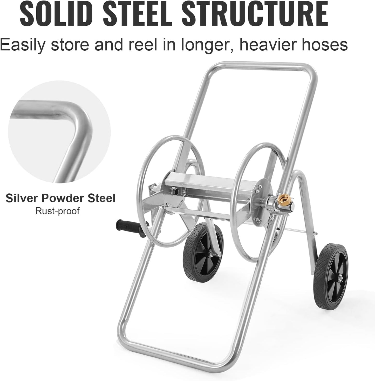 VEVOR Hose Reel Cart, Hold Up to 175 ft of 5/8’’ Hose (Hose Not Included), Garden Water Hose Carts Mobile Tools with Wheels, Heavy Duty Powder-coated Steel Outdoor Planting for Garden, Yard, Lawn