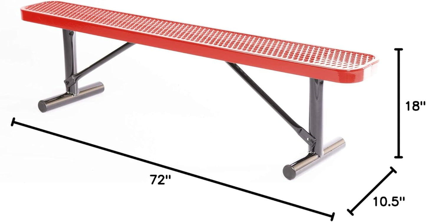 Coated Outdoor Furniture Heavy-Duty Portable Outdoor Bench Thermoplastic Coated, Expanded Metal, Commercial-Grade Seating, Made in America (Portable Without Back, 6 Ft, Red)