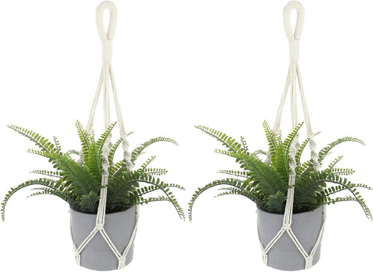 2 PCS Macrame Plant Hanger Indoor Hanging Plant Holder Hand-Woven Cotton Rope Flower Pot Basket with Metal Hook Rings Window Plant Hanger for Outdoor Hanging Pots Home Boho Decor, No Tassels, 23.6"