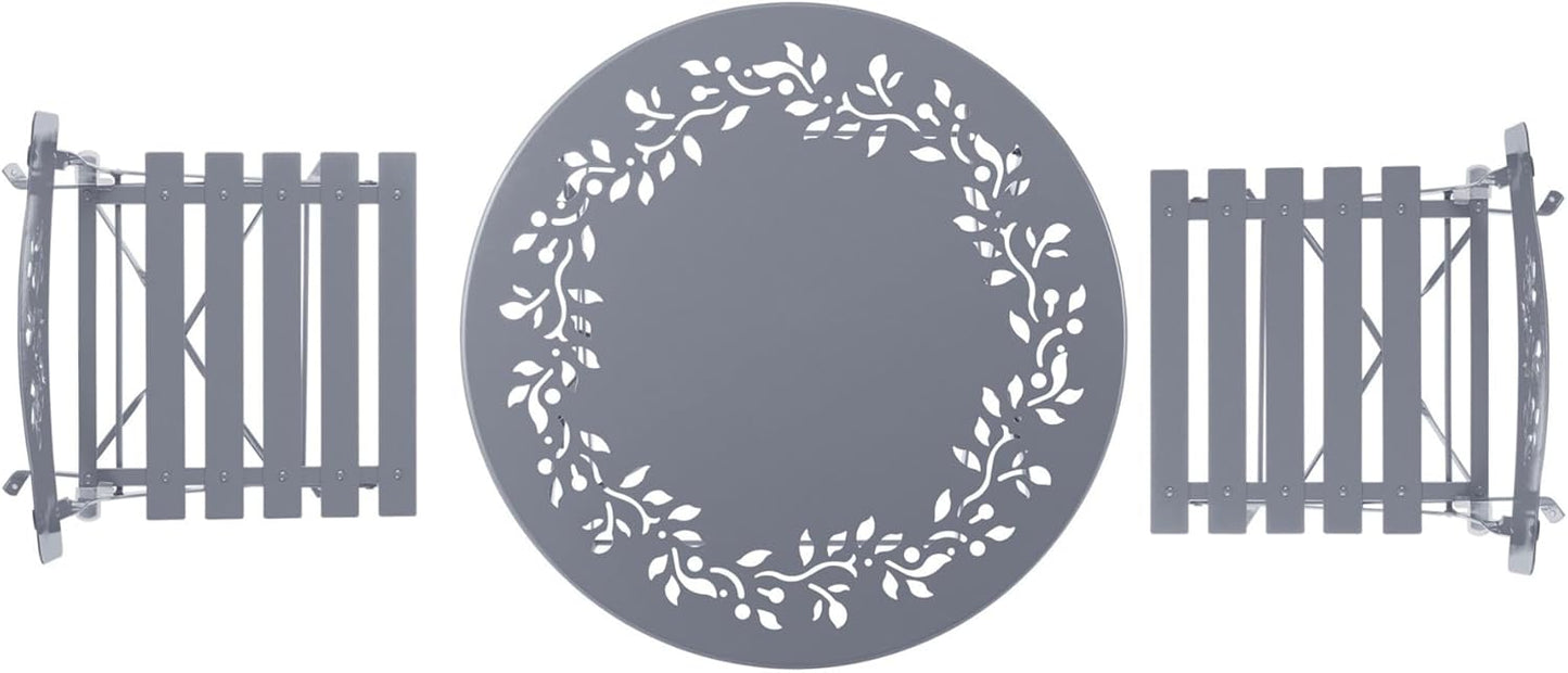 Alpine Corporation Indoor/Outdoor 3-Piece Bistro Set Folding Table and Chairs Patio Seating, Gray