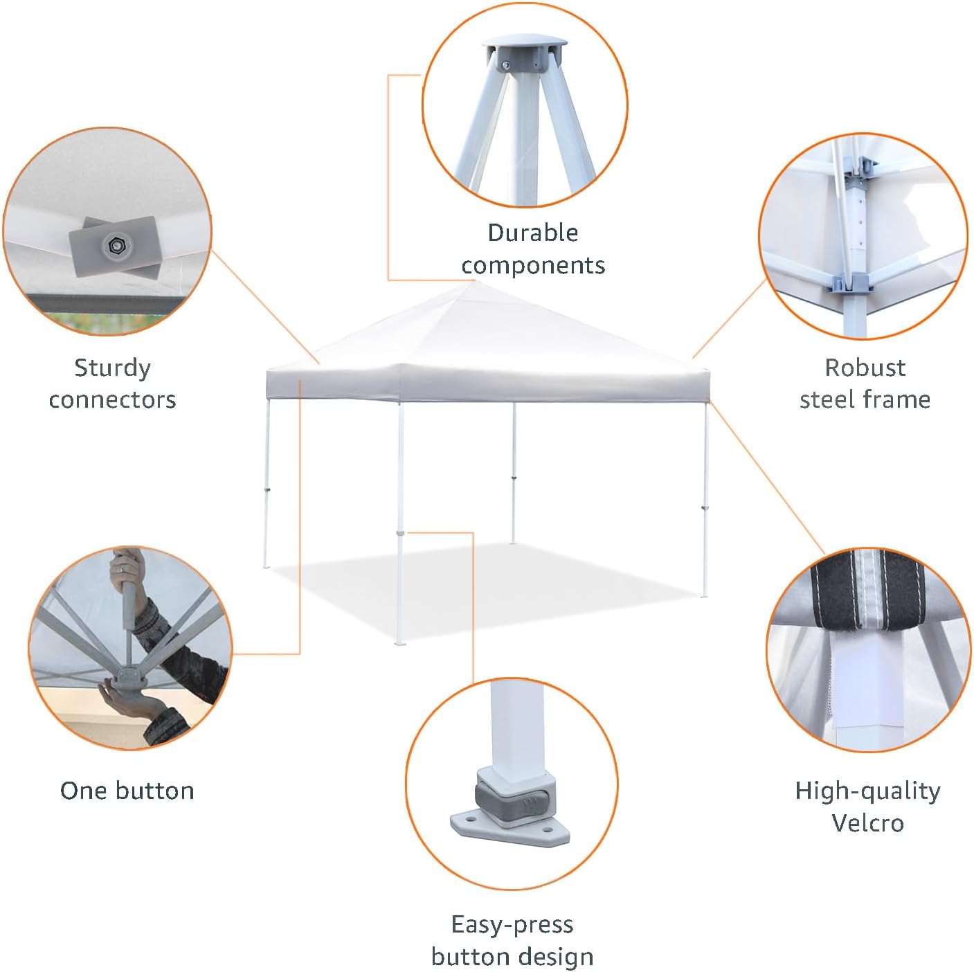 Amazon Basics Outdoor Pop Up 10 x 10 Canopy Tent for Events, Portable with Easy Setup, One-Push, Includes Wheeled Carry Bag, 8 Pegs, 4 Ropes, 4 Weighted Bags, White
