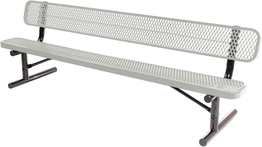 Coated Outdoor Furniture Heavy-Duty Portable Outdoor Bench Thermoplastic Coated, Expanded Metal, Commercial-Grade Seating, Made in America (Portable with Back, 8 Ft, Grey)