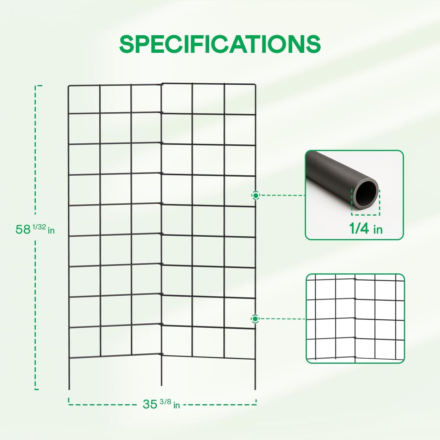 IDZO 2-Panel Folding Trellis, Basic Metal Decoration Trellis for Climbing Plants Outdoor, Tall Metal Plant Trellis with Steel Frame, Panel Trellis Garden Lattice for Vines & Vegetables