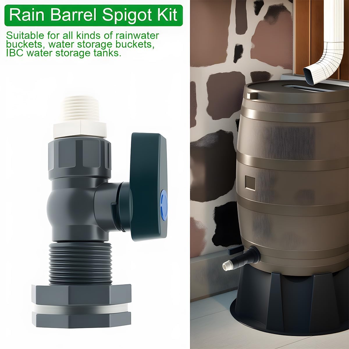 2 Pack 3/4 Rain Barrel Spigot Kit- PVC Rain Barrel Faucet Kit,3/4 Inch Valve with Bulkhead Fitting Hose Faucet Adapter for Water Tanks, Aquariums, Pools, Garden Barrels