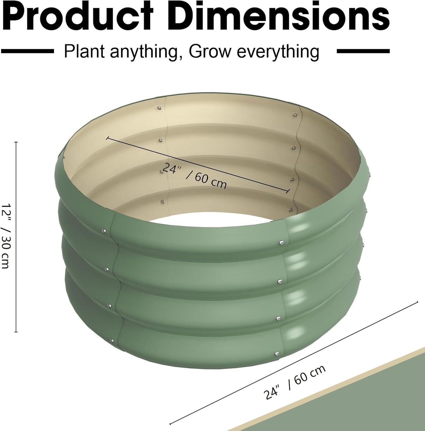 2x2x1ft Round Galvanized Raised Garden Bed Outdoor Metal Planter Box Raised Beds for Gardening,Vegetables,Fruits,Flowers & Herbs (Green)