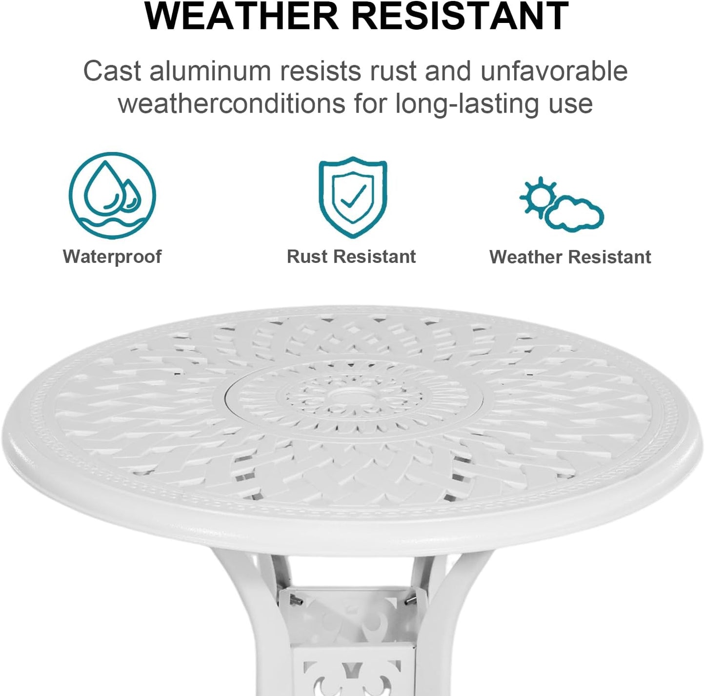 30.31" Outdoor Table and Chairs, Patio Table Set with 2.36" Umbrella Hole, Anti-Resistant Outdoor Dinning Set, Cast Aluminum Patio Furniture Set for Garden, Porch, Deck