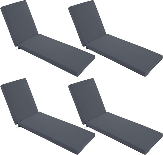 Chaise Lounge Cushions Outdoor Set of 4 - Waterproof and Fade Resistant Sun Lounger Replacement Cushions - Patio Lounger Pads with Removable Cover for Pool, Deck, 72 x 21 x 3 Inch, Dark Grey