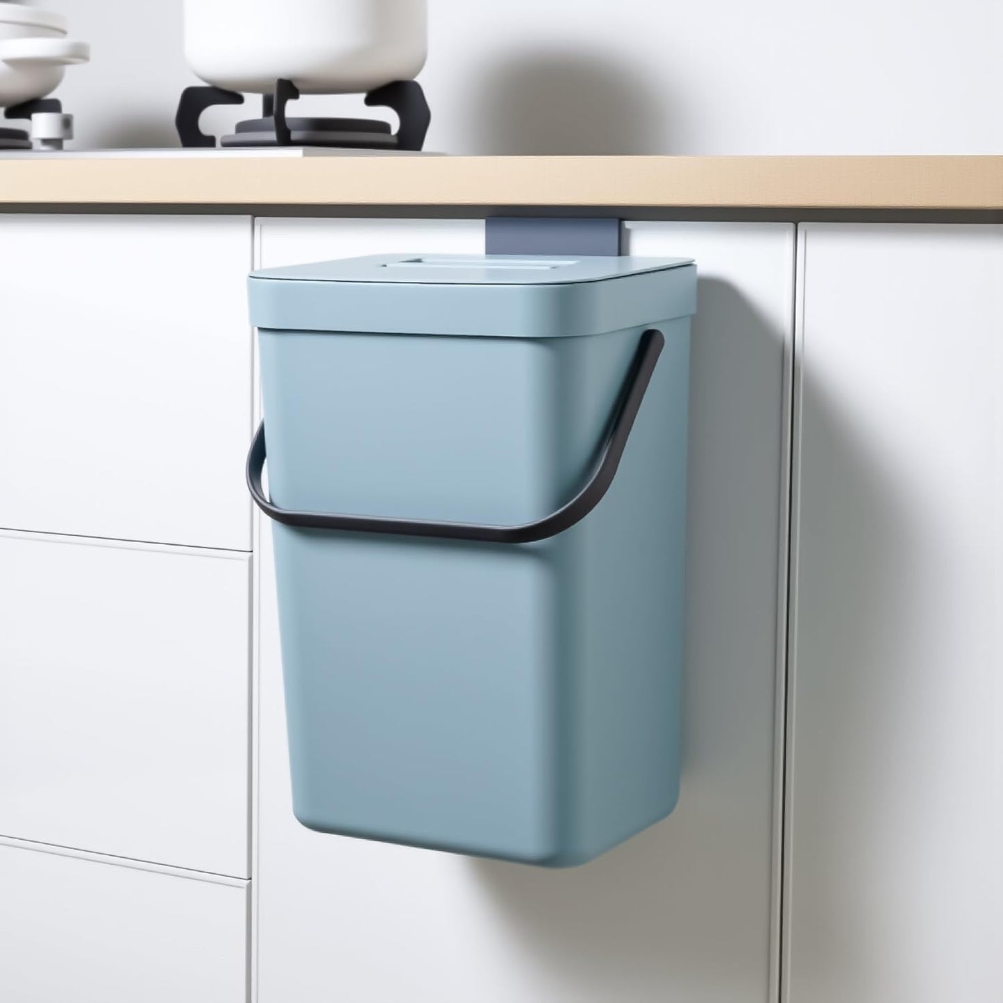 Kitchen Compost Bin - 3.2 Gallons Hanging Trash Can with Lid for Kitchen Bathroom, Under Sink Trash Can, Outdoor Compost Bucket with Lid, 12L(Subtle Blue)
