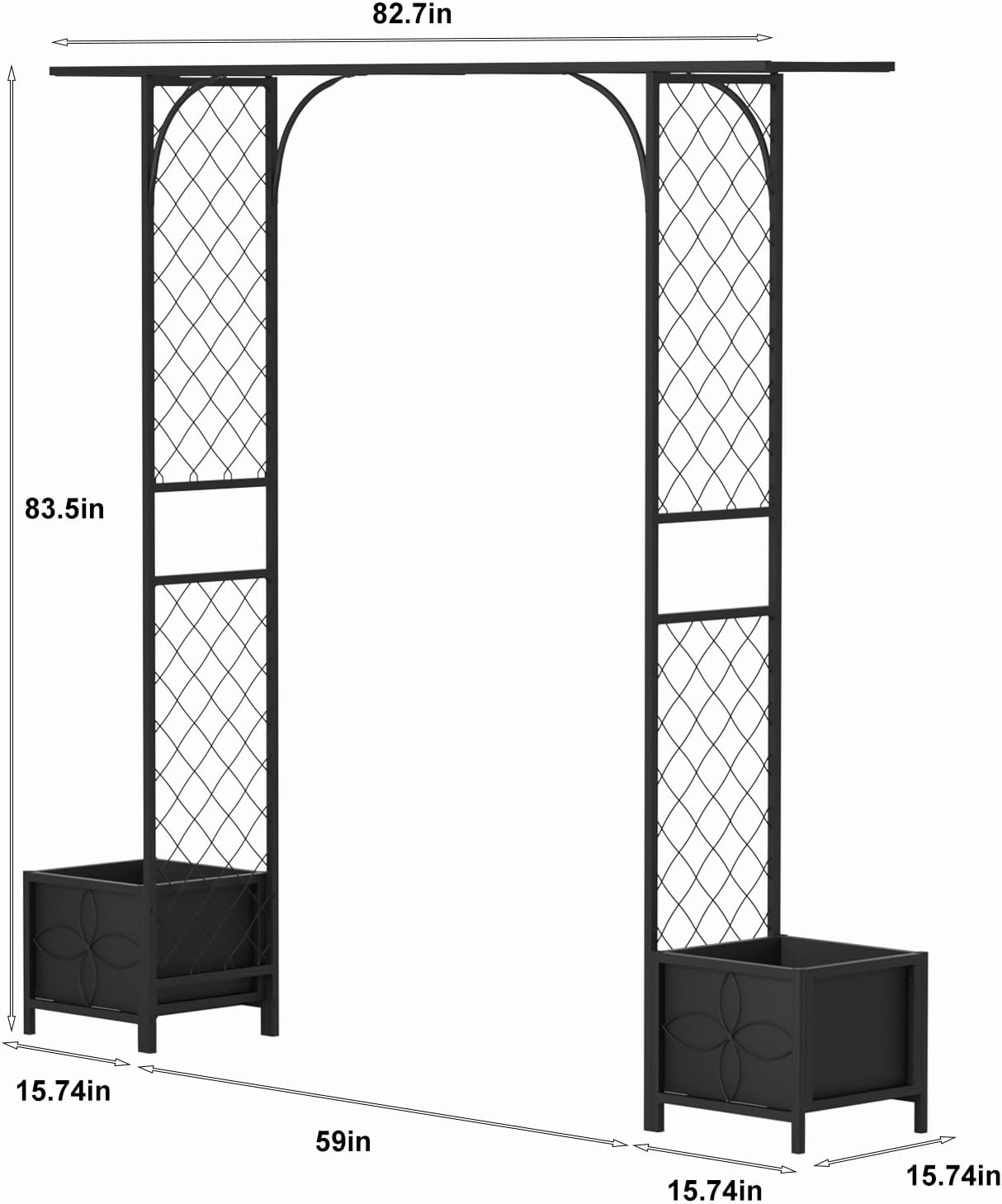 Zhongma Metal Garden Arbor with Planters, 83.5'' High x 90.5'' Wide, Outdoor Arch for Climbing Plant, Decorations Pergola with Plant Baskets …