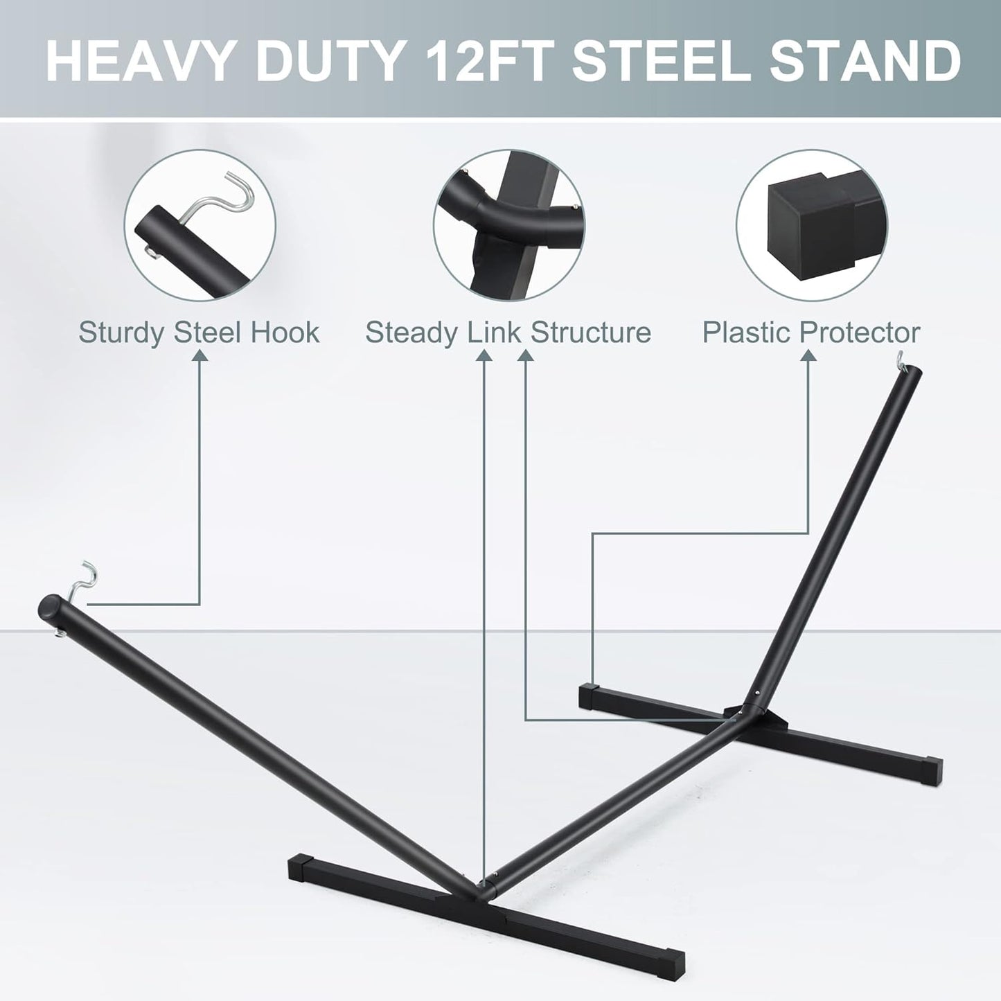 Two Person Hammock with Stand Heavy Duty, Outdoor Patio Hammock with Portable Steel Stand, Large Double Hammocks with Quick Dry Textilene Fabric,480lbs Capacity.(Grey White)
