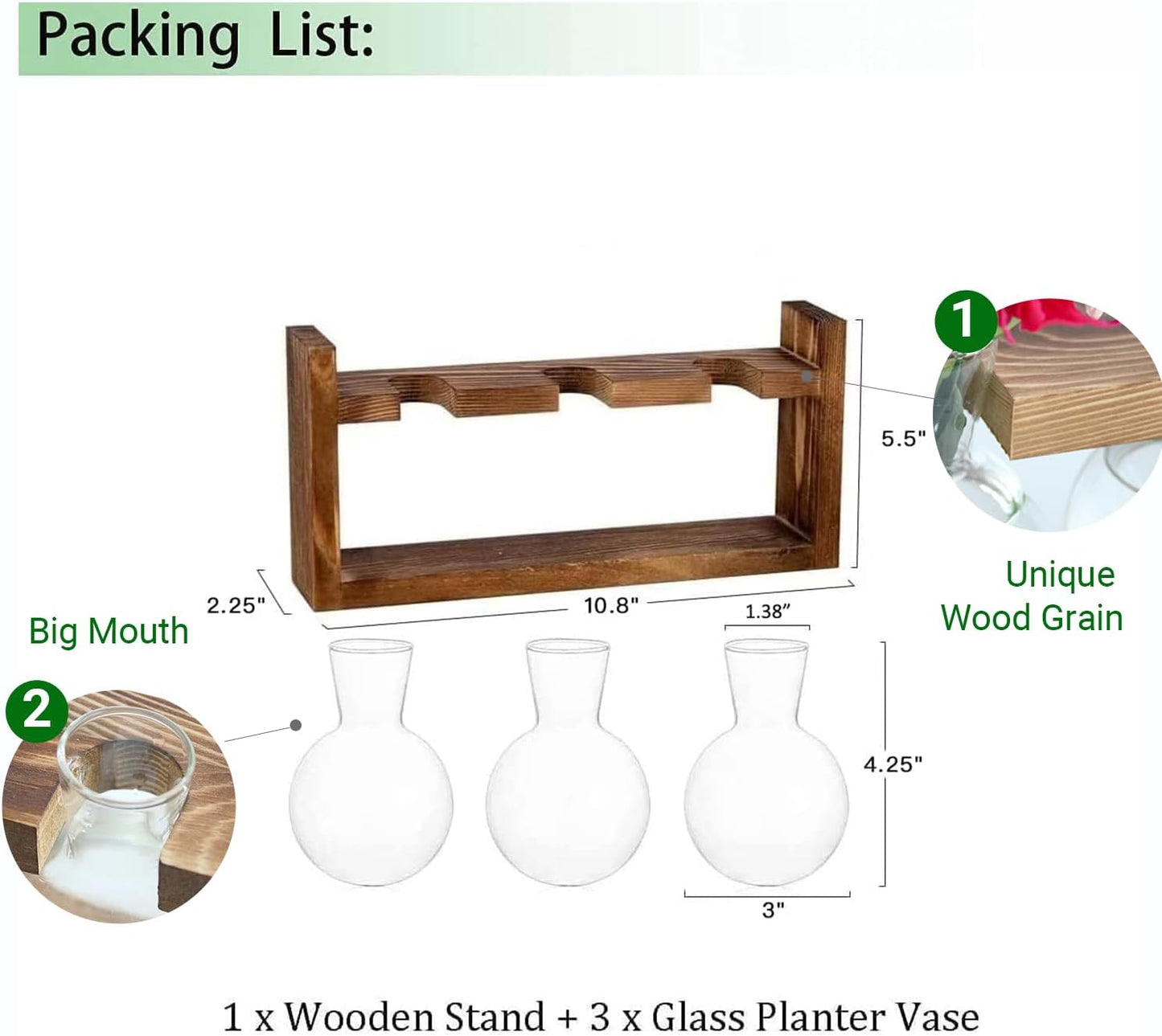 Plant Propagation Station,Plant Terrarium,Plant Starter,Gifts for Plant Lovers,Glass Bulb Terrarium with Retro Solid Wooden Stand for Hydroponics Plants Home Garden Wedding Décor (3 Bulbs)
