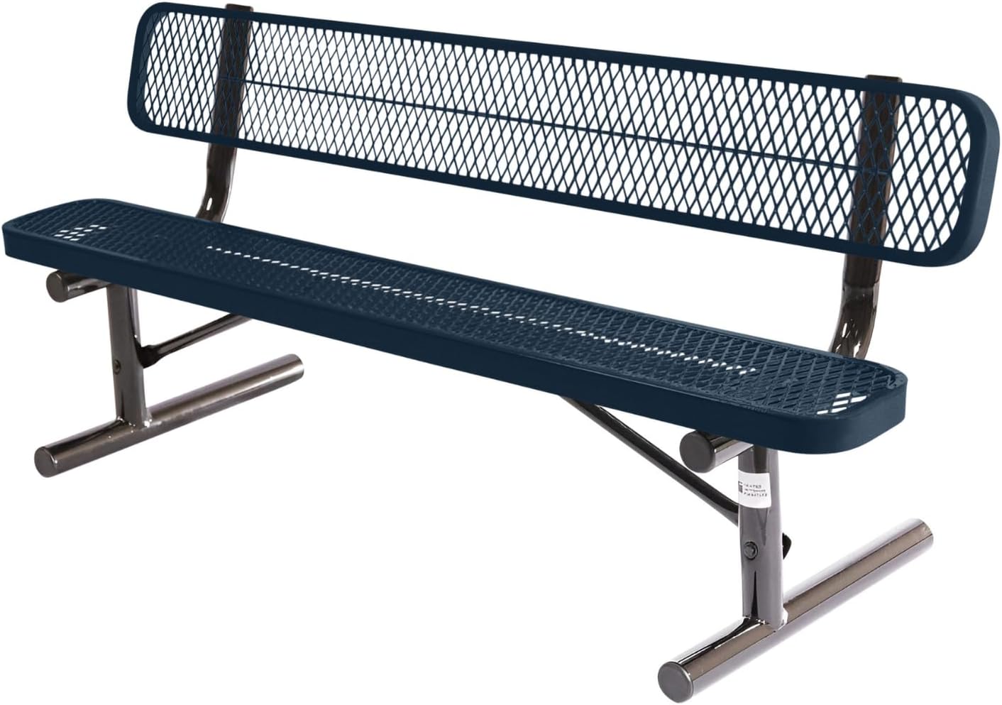 Coated Outdoor Furniture Heavy-Duty Portable Outdoor Bench Thermoplastic Coated, Expanded Metal, Commercial-Grade Seating, Made in America (Portable with Back, 6 Ft, Dark Blue)
