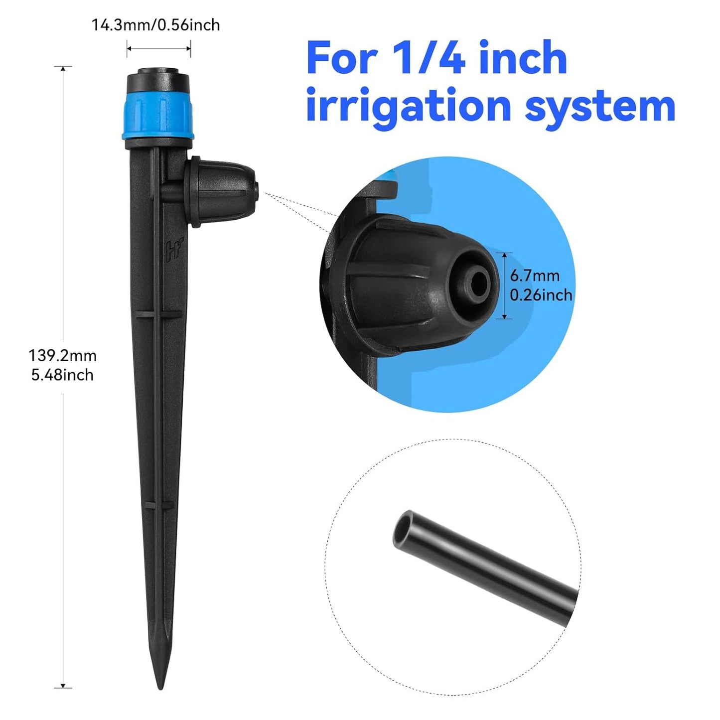 Adjustable Drip Irrigation Drippers Vortex: 20PK Fan Shape Water Flow Bubbler Stake Irrigation Emitters with Lock Barbed for 1/4 inch Tubing for Garden Watering