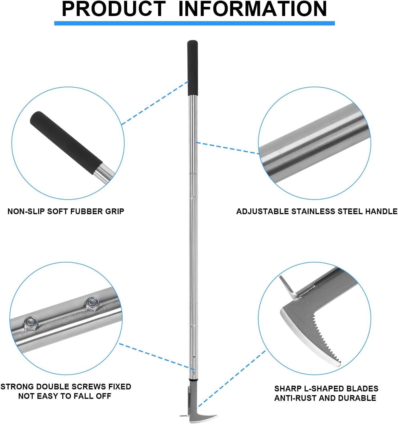 Crack Weeder, Stainless Steel Manual Crevice Weeding Tool, Long Handle Weed Grabber Remover, L-Shaped Manual Weeder Puller, Durable Crevice Weeding Tool for Sidewalk Garden Patio Lawn