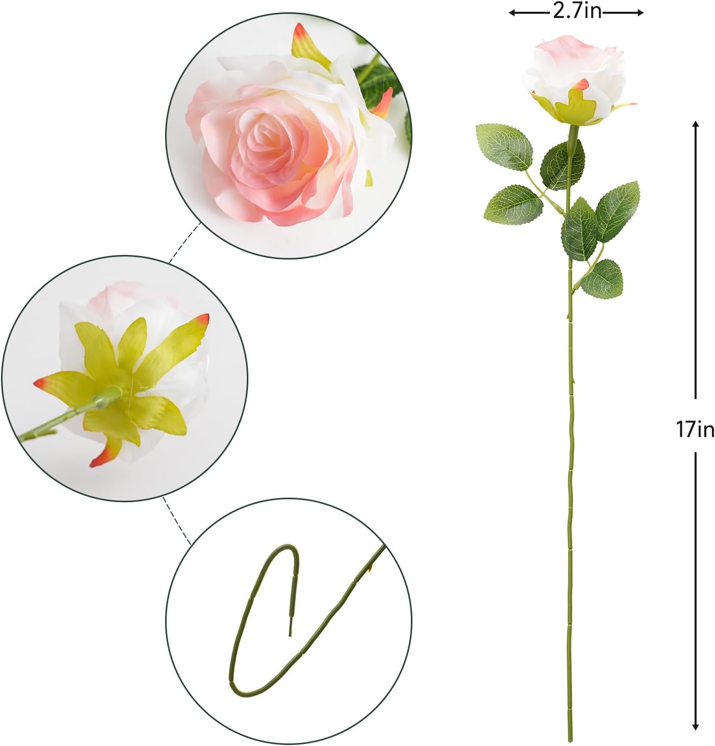 Rose Pink Artificial Roses Fake Flowers Not Bend The Peduncle with Stems for DIY Wedding Bouquets Bridal Shower Centerpieces Arrangements Tables Decorations 24pcs