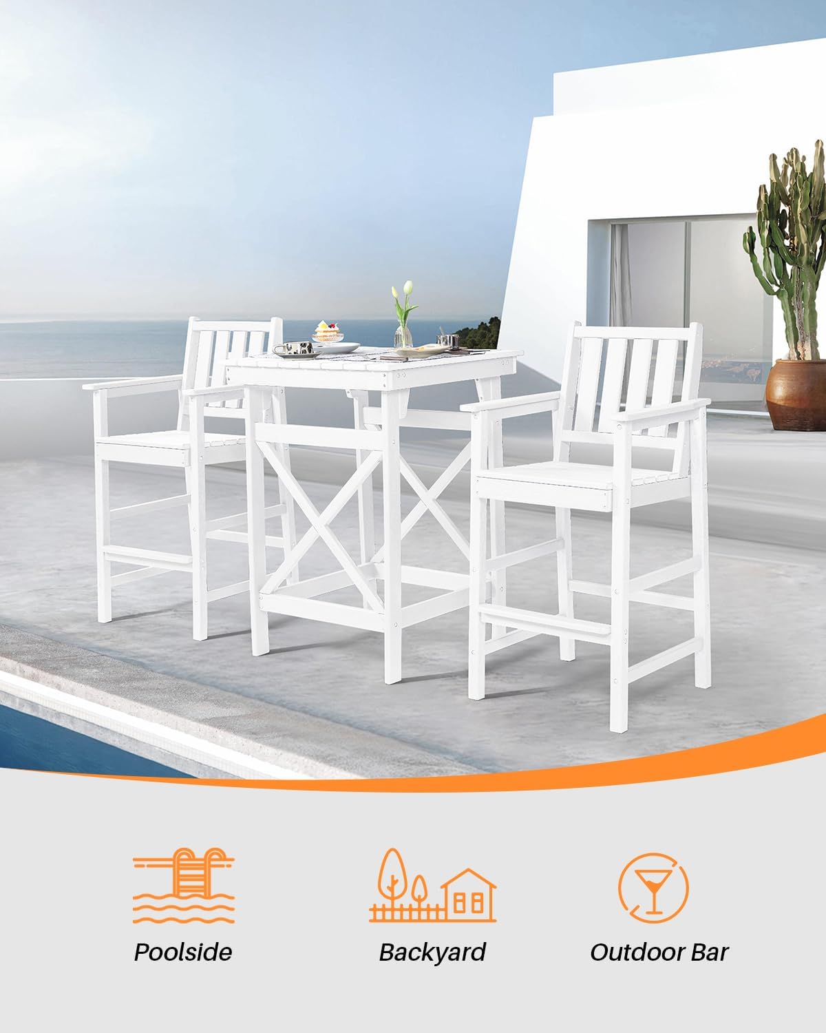 HDPE Outdoor Bar Table, 41" Adirondack Outdoor Bar Height Table, Weather Resistant HDPE Patio High Top Pub Table, Square HDPE Patio Bar Tables for Garden, Porch, Poolside, Balcony, Pearl