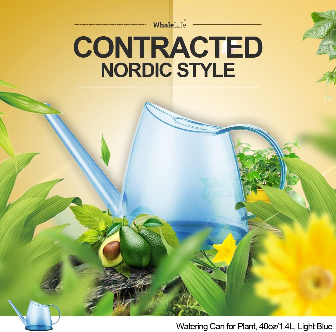 WhaleLife Indoor Watering Can for House Bonsai Plants (1.4L, Light Blue)