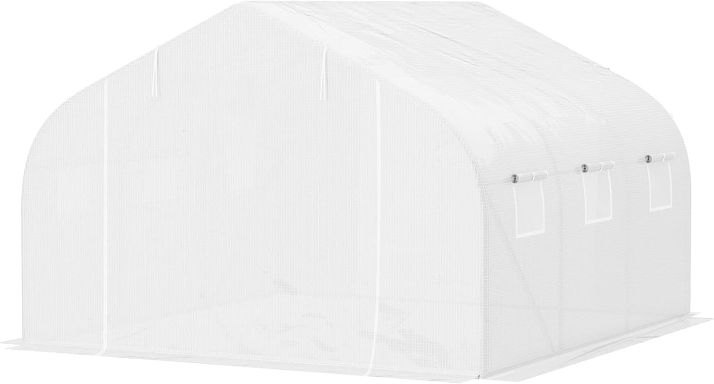 Outsunny 11.5' x 10' x 6.5' Outdoor Walk-in Greenhouse, Tunnel Green House with Roll-up Windows, Zippered Door, PE Cover, Heavy Duty Steel Frame, White