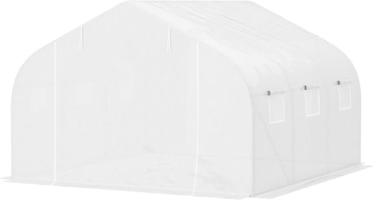 Outsunny 11.5' x 10' x 6.5' Outdoor Walk-in Greenhouse, Tunnel Green House with Roll-up Windows, Zippered Door, PE Cover, Heavy Duty Steel Frame, White