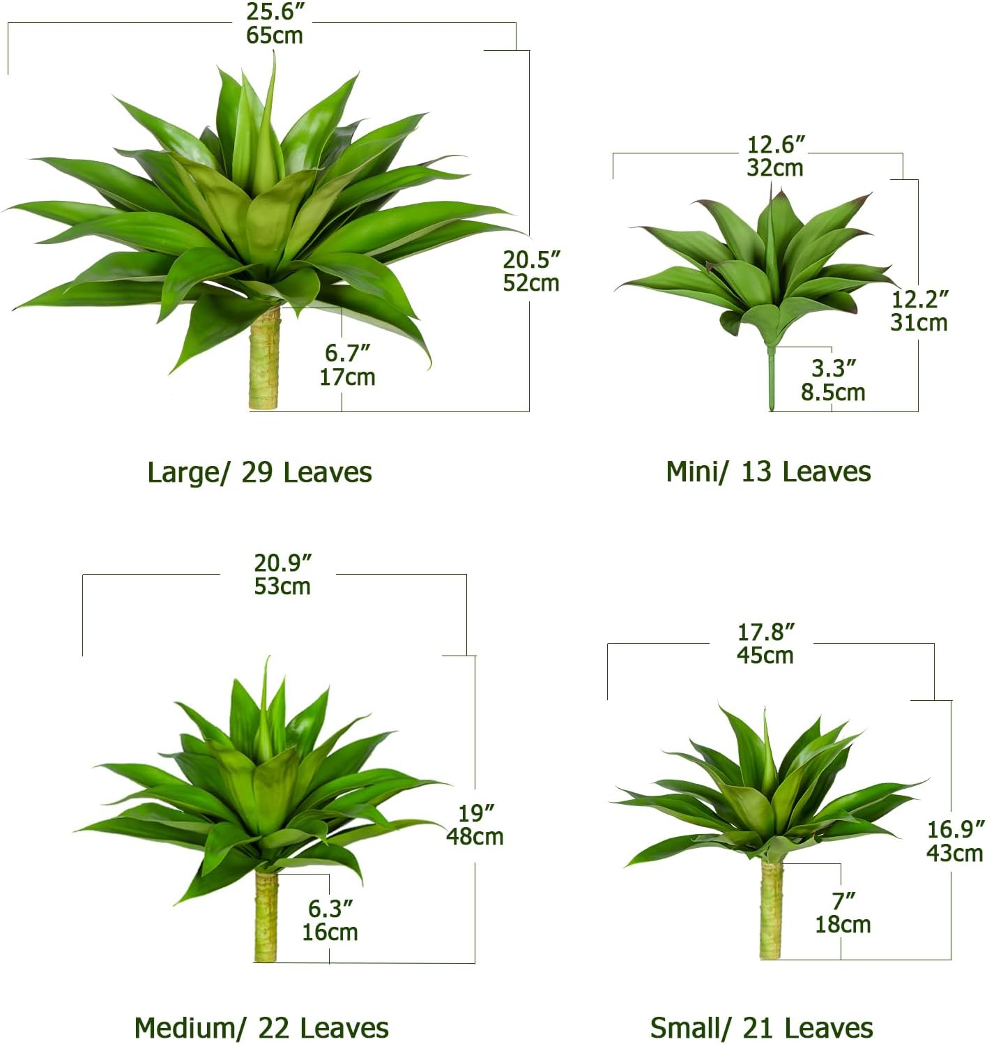 Artificial Agave Plants, UV Resistant Fake Agave Planters for Indoor and Outdoor Decorating Artificial Plants for Outdoors Fake Plants (2Pack, 12.6") Green