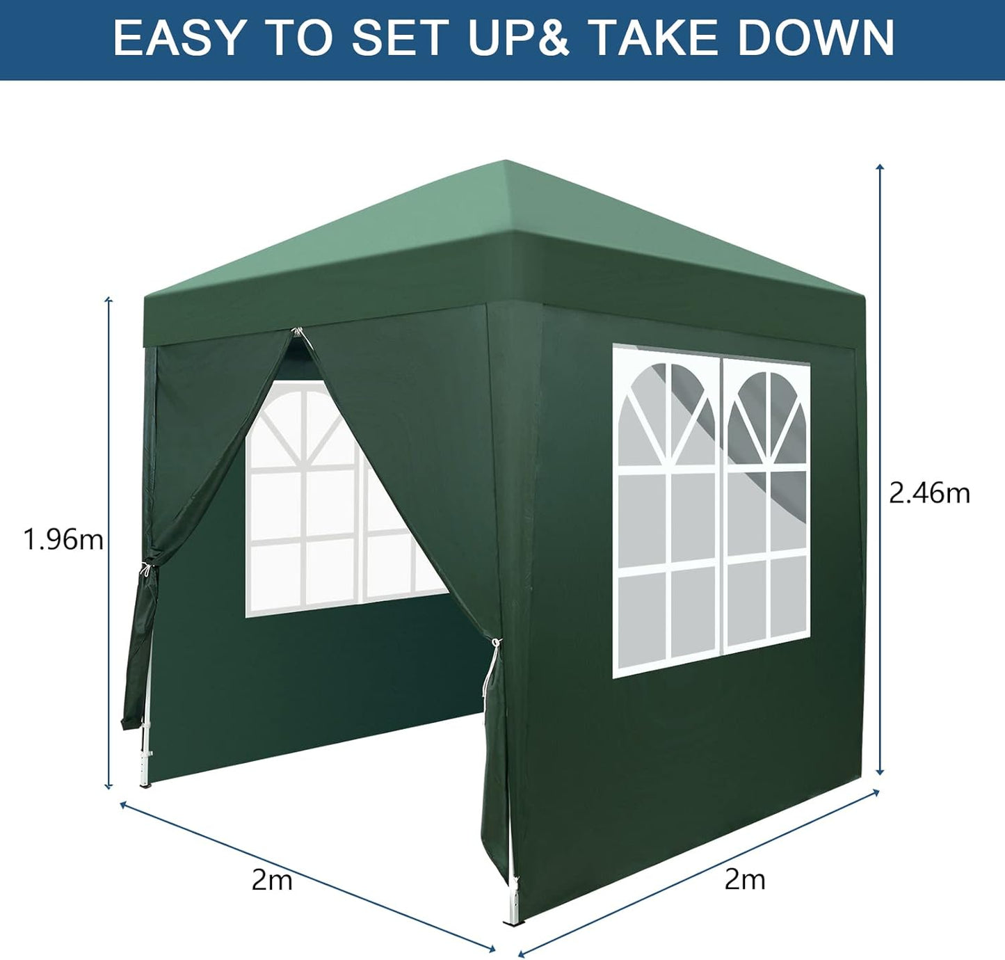 Outvita 6.5x6.5ft Pop Up Canopy Tent, Outdoor Instant Shelter Folding Canopy with 4 Side Walls and Carry Bag for Commercial Events, Party, Backyard BBQ, Camping Green