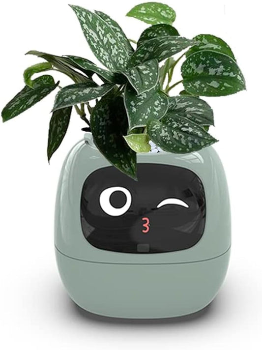 Smart Flowerpots,Smart Pet Planter,Ai Planter,Intelligent Flowerpots,Multiple Expressions,7 Smart Sensors, and Ai Chips Make Raising Plants Easy and Fun for Living Room,Plant-Free(Green)