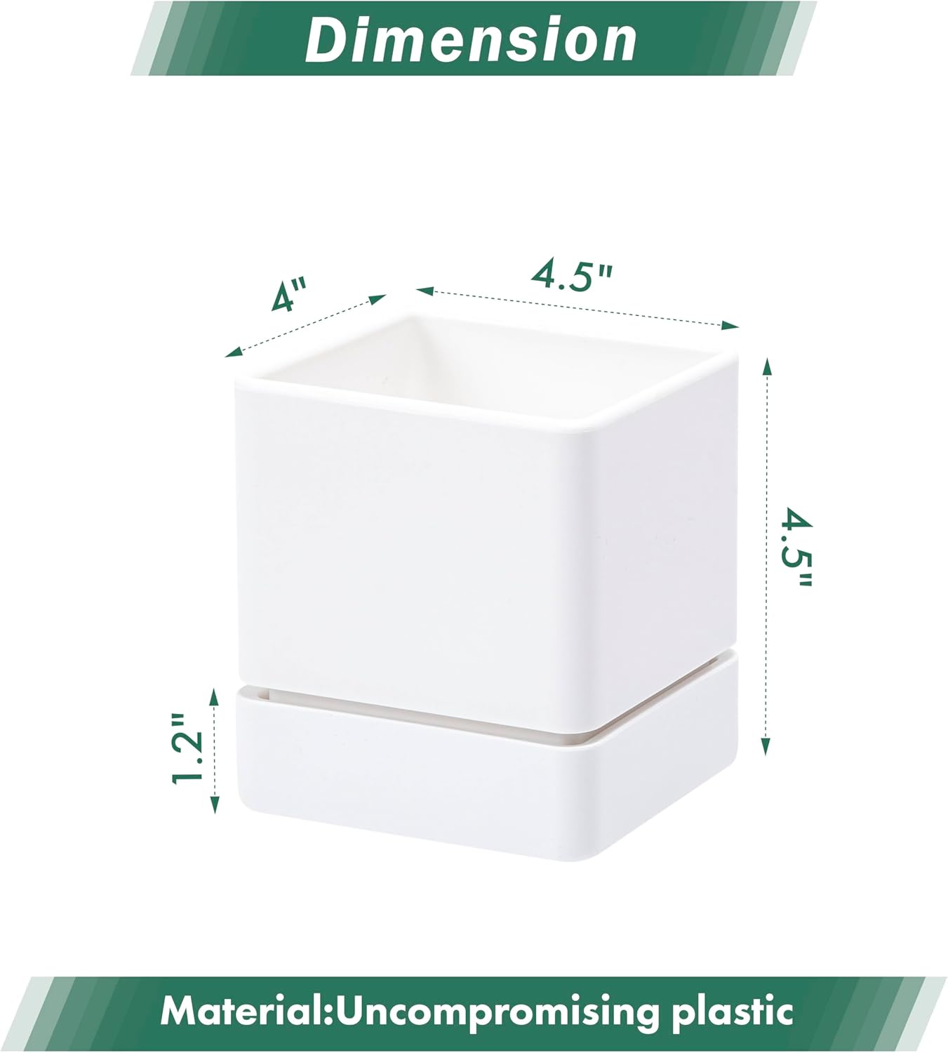 4 Inch Herb Planter Pot, Plastic Planter with Drainage Holes and Saucer, Modern Decorative Gardening Pot for Indoor Plants, Flowers, Herbs, Succulents, White, Set of 6, 76-Y-A-6