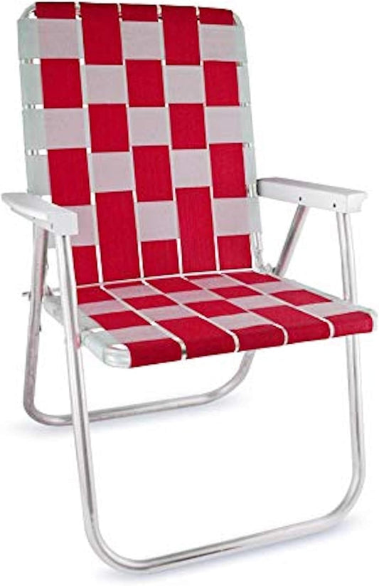 Lawn Chair USA Folding Aluminum Outdoor Patio Lawn Chair | Heavy-Duty Webbed Chairs for Camping, Sports, Beach, Yard & Tailgating | Lightweight Portable | Classic - Red/White