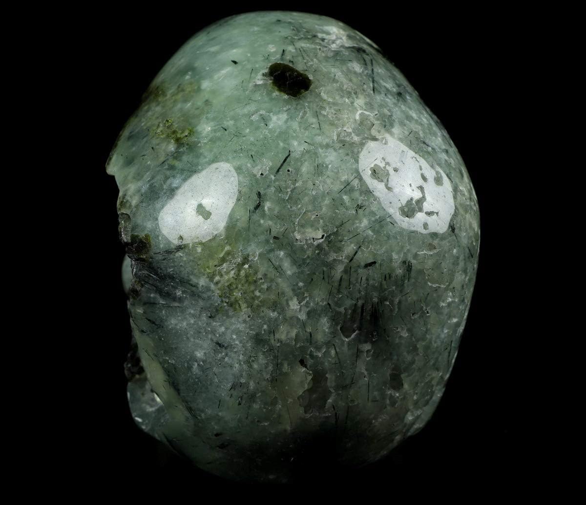 Skullis 5.0” Prehnite Super Realistic Crystal Skull, Hand Carved Gemstone Fine Art Sculpture, Reiki Healing Stone Statue.1293 Z8