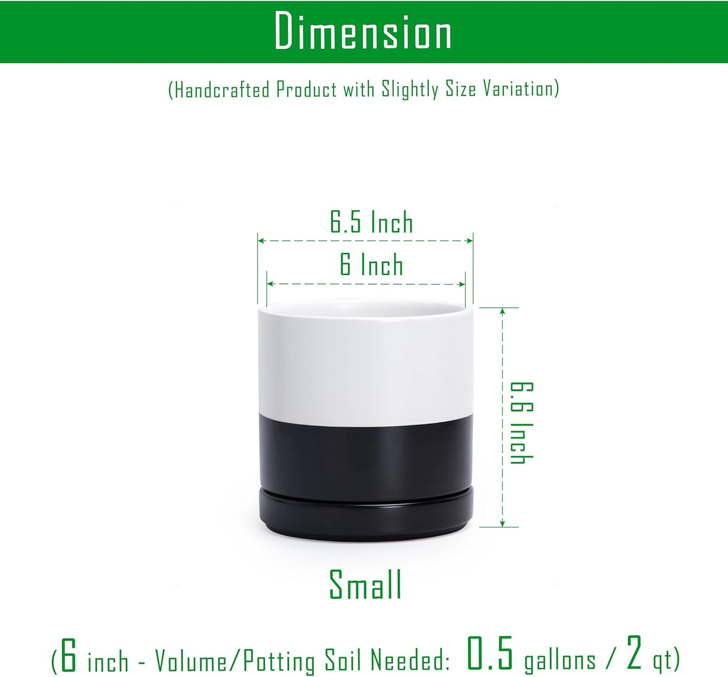 D'vine Dev 6.5 Inch Ceramic Planter Pot with Drainage Hole and Saucer, Indoor Cylinder Round Planter Pot, Layered Monochrome Black & White, 94-O-C-L