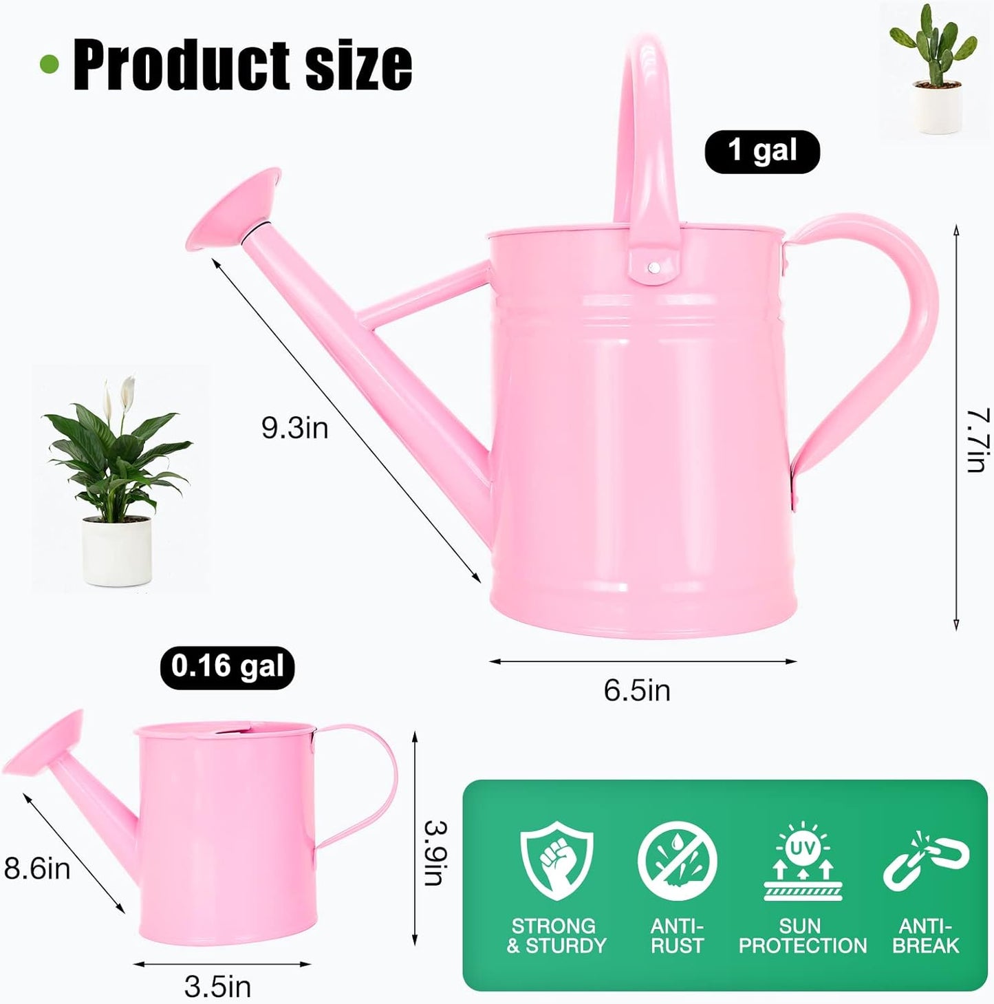 Metal Watering Can (1 Gallon) for Outdoor&Indoor Plants with Free Small Watering can for Kids, Plant Watering Can with Removable spout, Perfect for Garden Flower, Houseplants, Pink