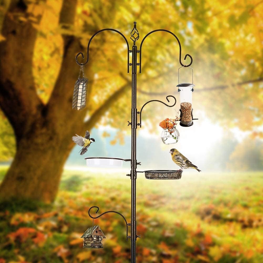 Deluxe Bird Feeding Station Kit With Multi Feeder Hanging Pole, Metal Suet Feeder, Bird Bath, Mesh Tray for Attracting Wild Birds and Planter Hanger (1 Pack)