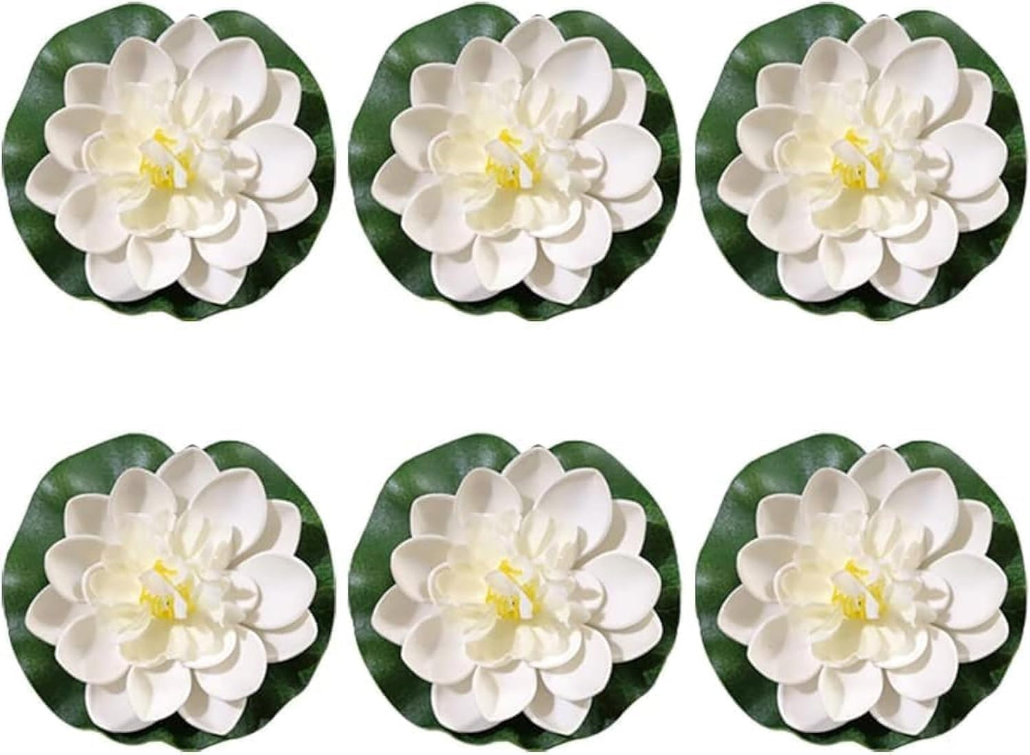 6 Pcs White Artificial Lotus Flowers Large Floating Lotus Flowers Faux Flowers Water Lily Flowers Fish Pond Plants with Artificial Lily Pads, Home Decor Flowers