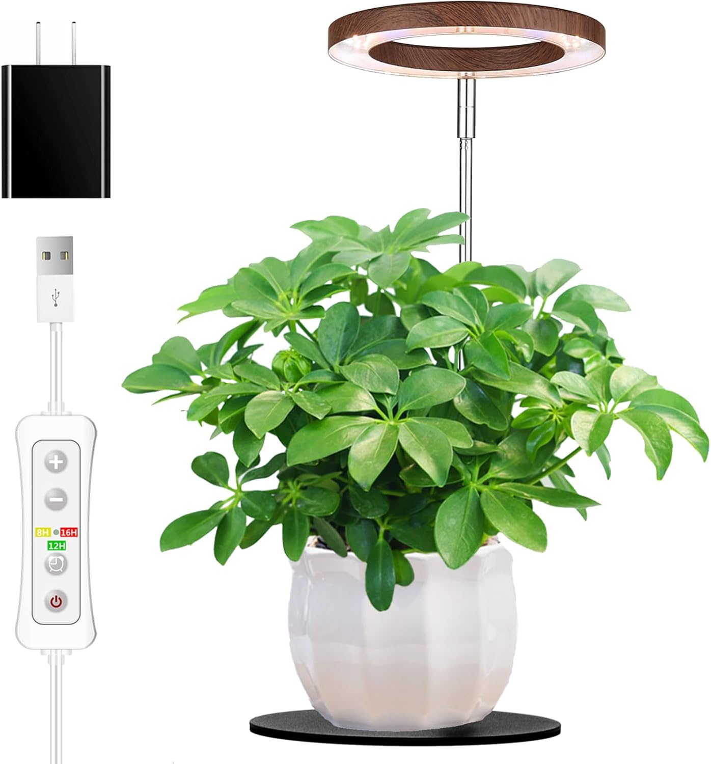 yadoker 72 LEDs Plant Grow Light for Indoor Plant,Aluminum Walnut Wood Grain Desk LED Grow Light, Height Adjustable,6.3" Aluminum Housing,Automatic Timer with 8/12/16 Hours,10-Level Brightnes