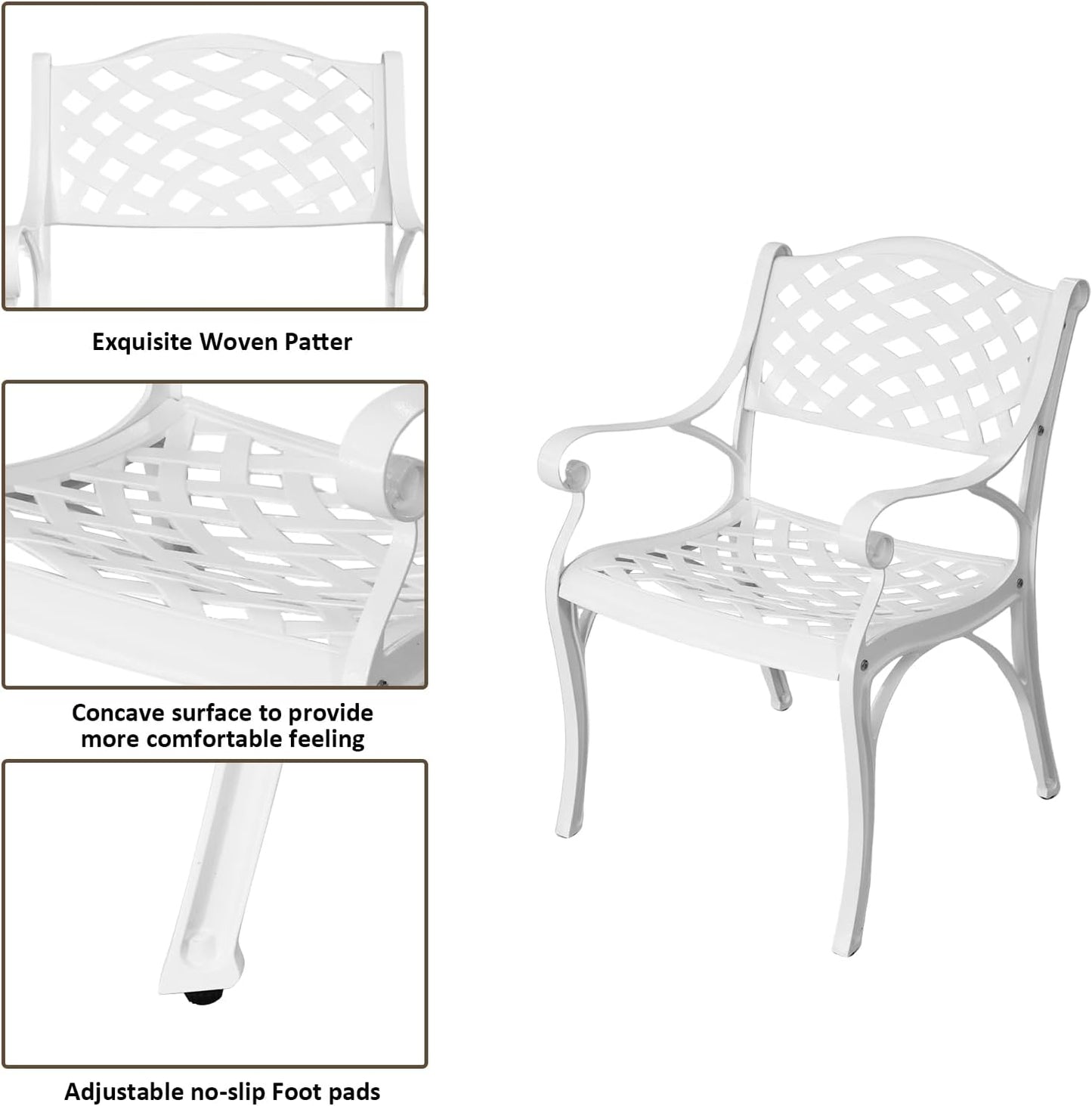 Outdoor Patio Table and Chairs Patio Dining Furniture Set Cast Aluminum Outdoor Table and Bistro Chairs for Garden (White, 3 Piece Round Table Set)