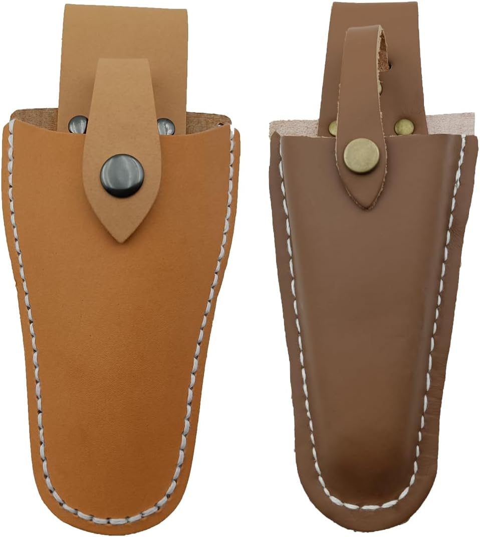 Pruner Holster,Garden Leather Hanging Pouch with Safety Lock for Hanging Pruning Shears for Garden Pruning Pliers Shears Scissors (Yellow+Brown)