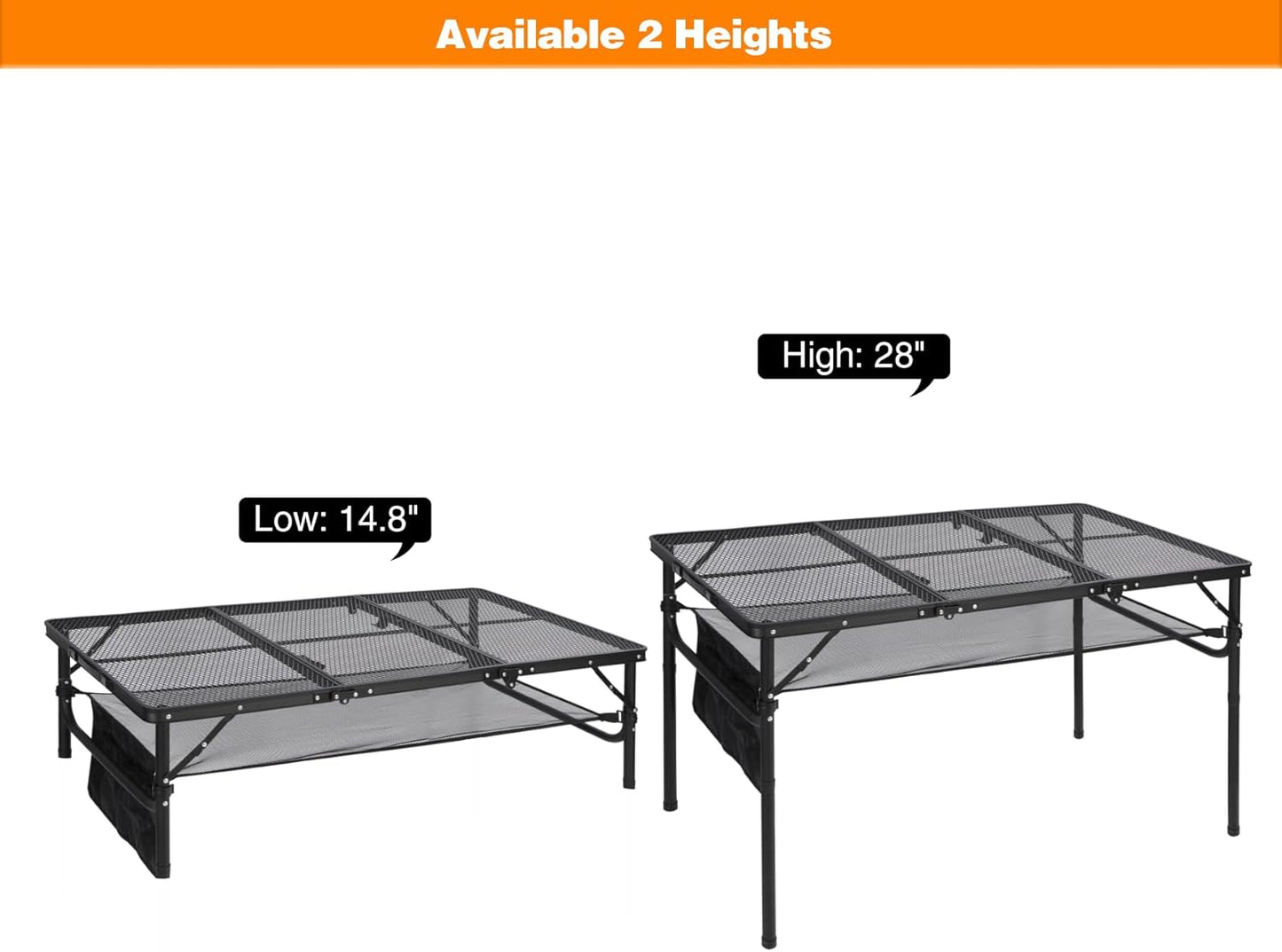 RedSwing Folding Grill Table, Lightweight Portable Grill Stand Table for Outdoor Camping Picnic BBQ, Adjustable Height, 48''x24''x16/28'', Black