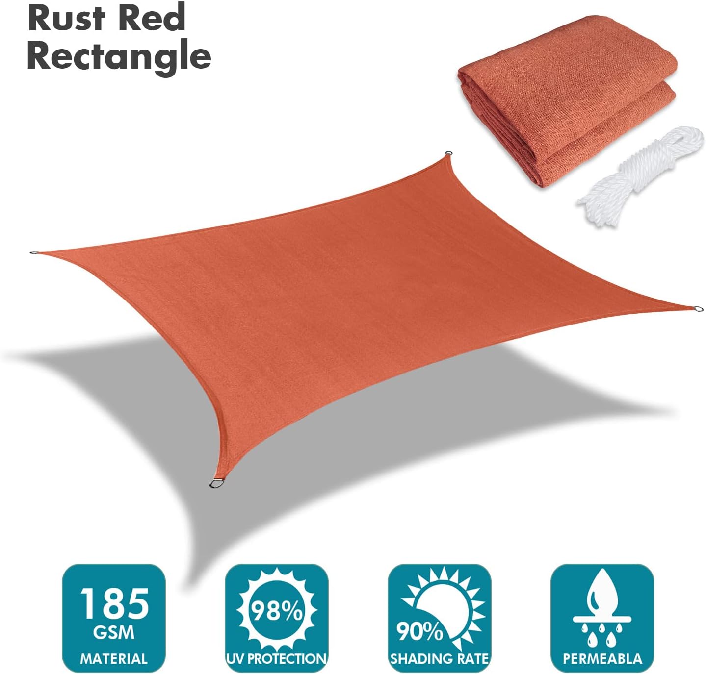 KANAGAWA 10'X20' Rust Red Custom Size Sun Shade Sail Rectangle UV Block Canopy Cover for Patio Backyard Lawn Garden Outdoor (Customized Available)