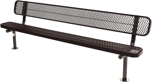 Coated Outdoor Furniture Heavy-Duty Outdoor Bench Thermoplastic Coated, Expanded Metal, Commercial-Grade Seating, Made in America (Surface with Back, 8 Ft, Brown)