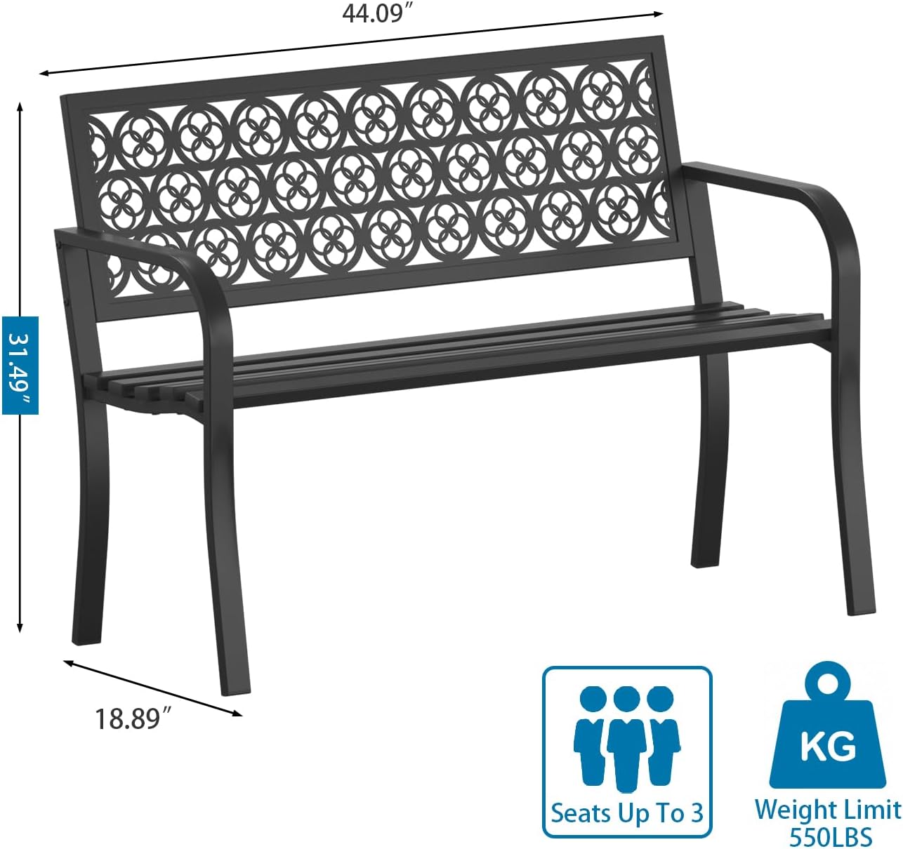 Outdoor Garden Bench Cast Iron Steel Outdoor Bench Clearance Weatherproof Metal Park Bench for Porch, Yard, Lawn, Deck (Four-Leaf Clover)