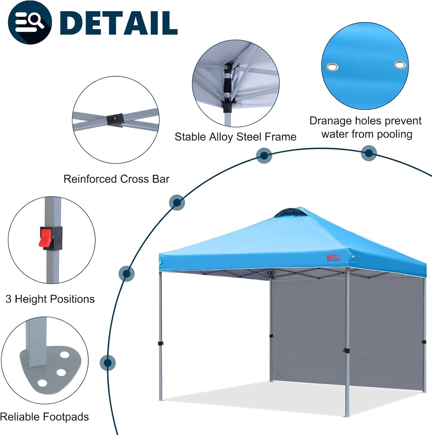 MASTERCANOPY Durable Pop-up Canopy Tent with 1 Sidewall (10'x10',Sky Blue)