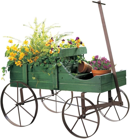 Collections Etc Amish Wagon Decorative Indoor/Outdoor Garden Backyard Planter, Green