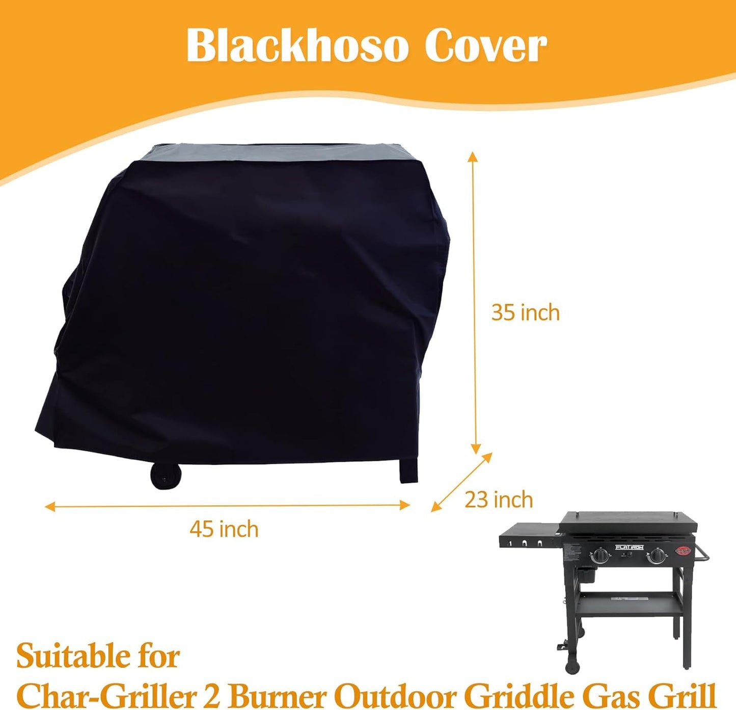 Grill Cover for Char-Griller Flat Iron 2 Burner Outdoor Gas Griddle Grill, 45 inch Outdoor Heavy Duty Waterproof UV Resistant Cover, Outdoor BBQ Accessories