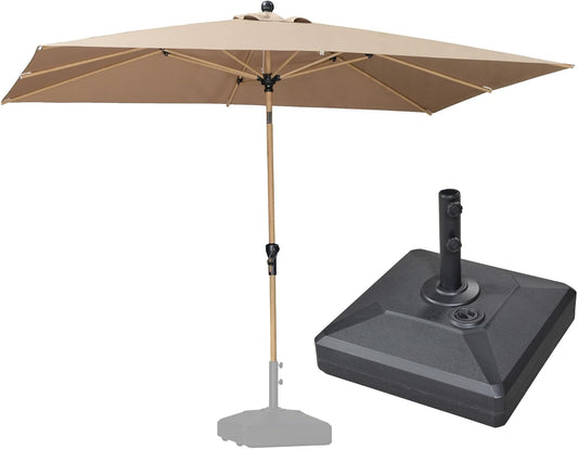 PURPLE LEAF 6' x 9' Patio Umbrella with Base Market Umbrella Rectangular Outdoor Umbrella with Push Button Tilt & Crank and 8 Ribs Aluminum Table Umbrella for Pool Backyard Beach, Taupe