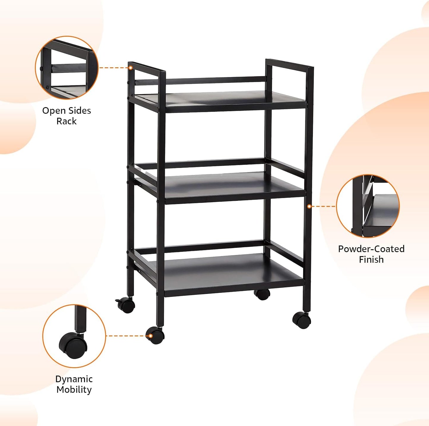 Amazon Basics 3-Tier Metal Rolling Cart, Black